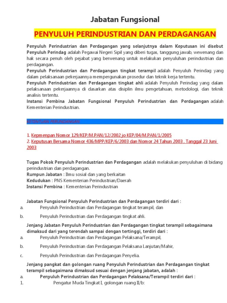 Bahan Uraian Klasifikasi Jabatan Fungsional Perindustrian Dan Perdagangan |  PDF