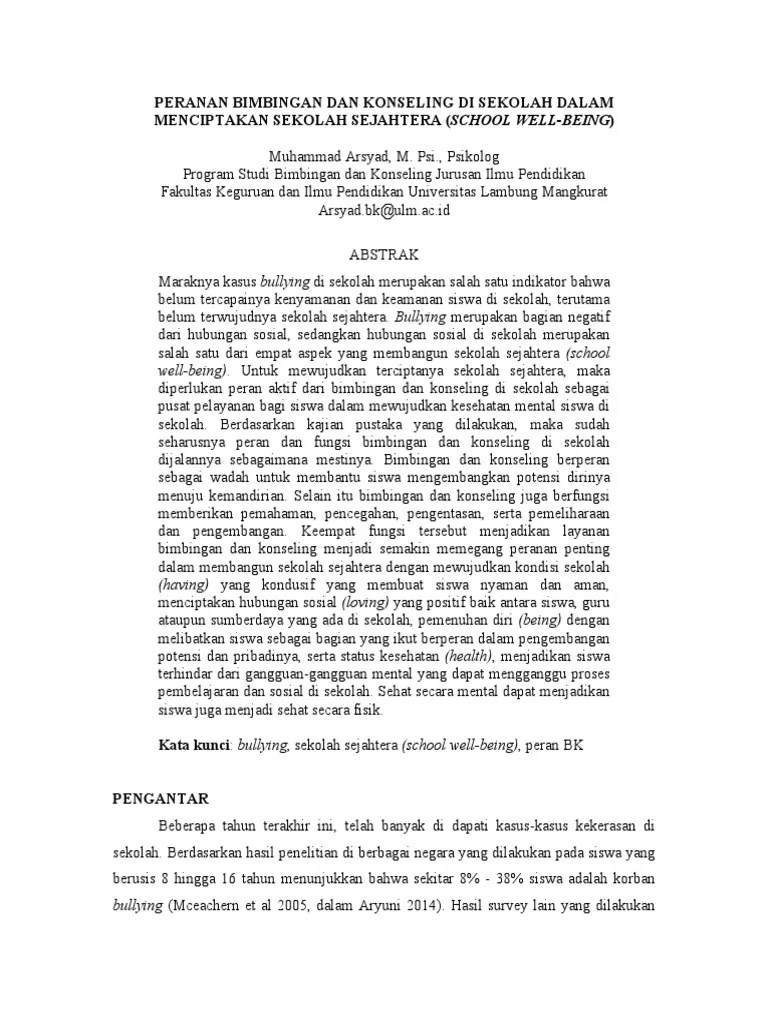 (Prodising Konvensi ABKIN Nasional 2016) PERANAN BIMBINGAN DAN KONSELING DI  SEKOLAH DALAM MENCIPTAKAN SEKOLAH SEJAHTERA | PDF