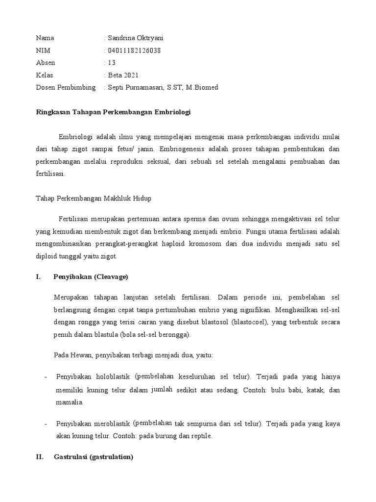 Ringkasan Embriologi | PDF