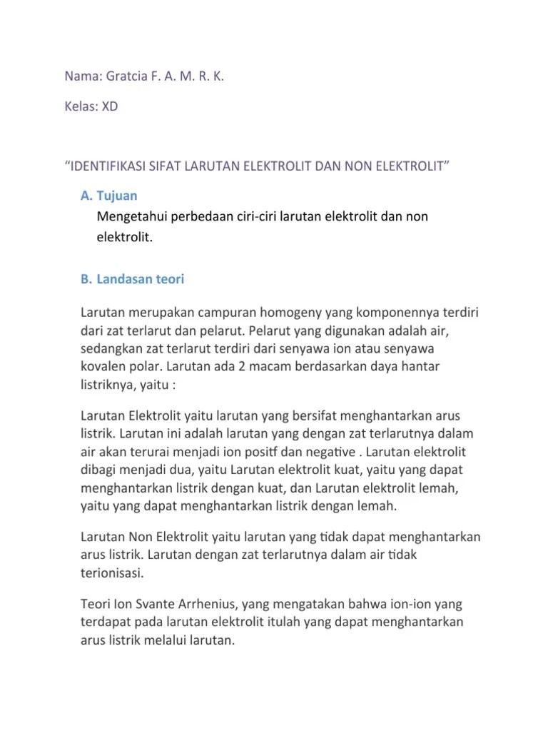 Praktikum Identifikasi Sifat Larutan Elektrolit Dan Nonelektrolit | PDF