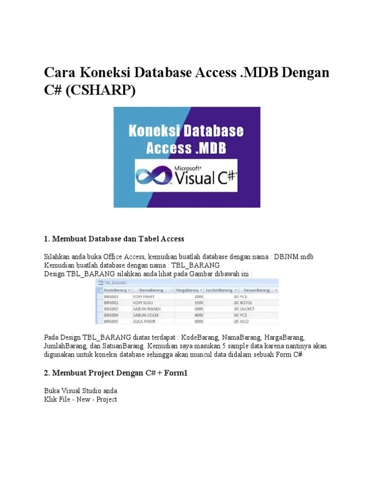 Tugas Latihan Cara Koneksi Database Access Pertemuan Ke 10 | PDF