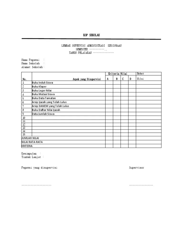 Lembar Supervisi Administrasi Persuratan Dan Pengarsipan | PDF