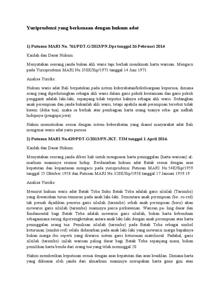 Yuriprudensi Yang Berkenaan Dengan Hukum Adat | PDF