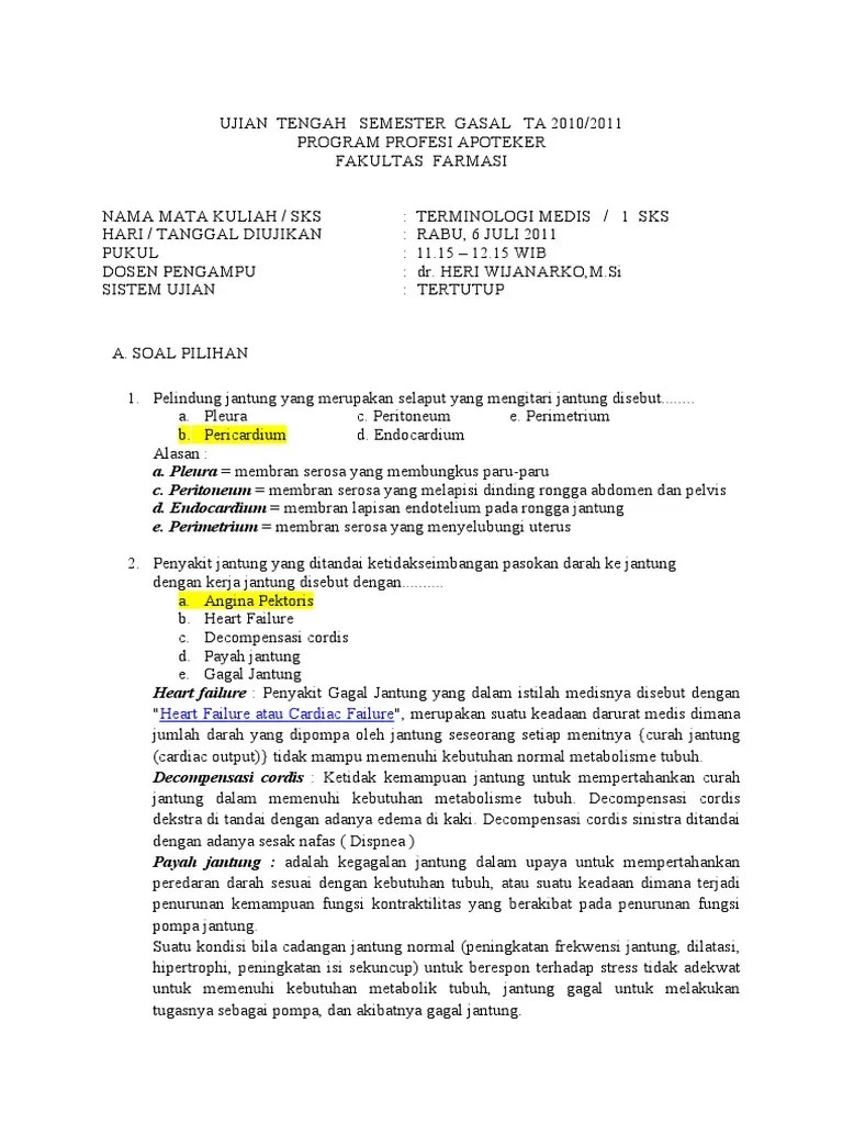 Latihan UTS Soal Soal Terminologi Medis Stikim | PDF