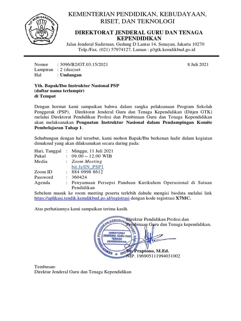 3096 - Undangan Penguatan INPSP Tahap 1 | PDF