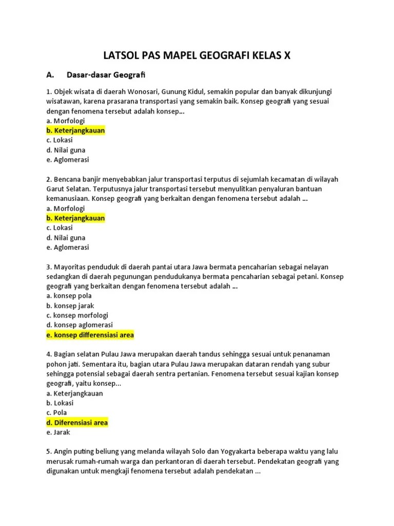 LATSOL PAS MAPEL GEOGRAFI KELAS X | PDF