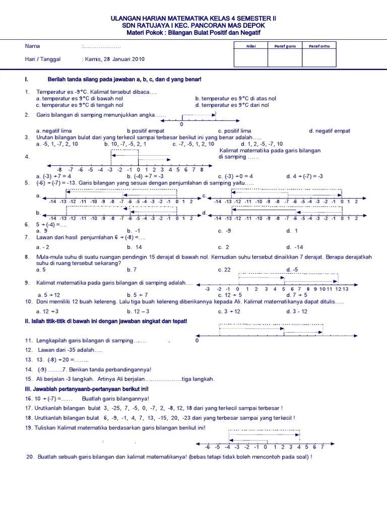 Ulangan Harian Matematika Kelas 4 Semester II | PDF