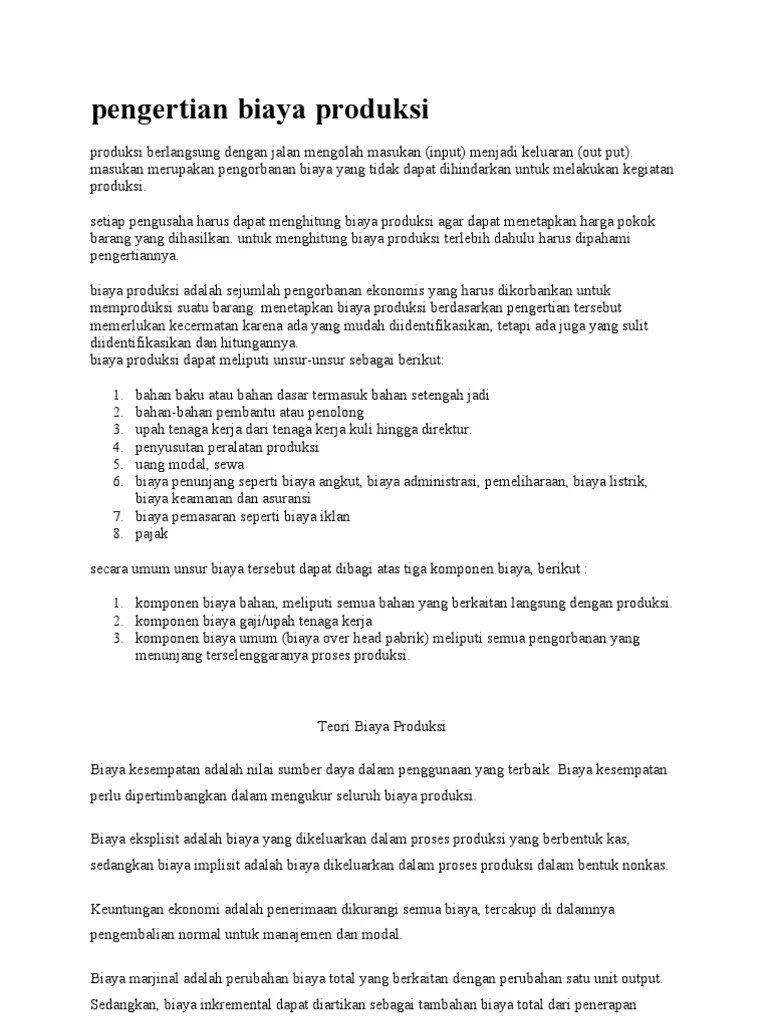 Pengertian Biaya Produksi | PDF
