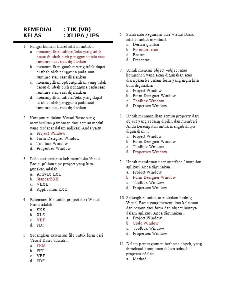 Soal Remed VB 0910 | PDF