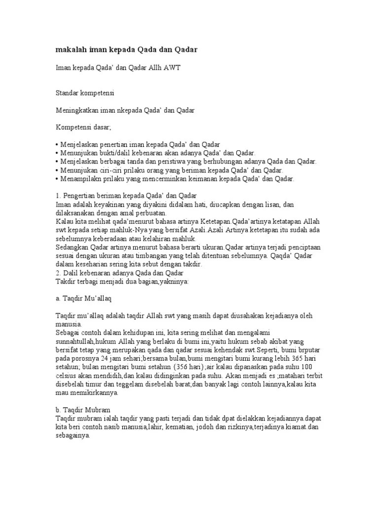 Contoh Peristiwa Yang Berhubungan Dengan Qada Dan Qadar – Sekali