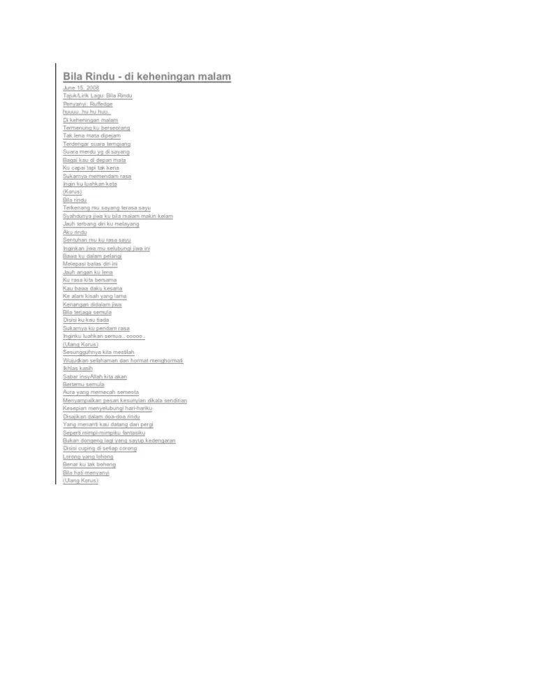 Bila Rindu - Di Keheningan Malam | PDF