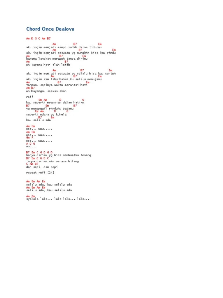 Lirik Lagu Once Dealova Chord