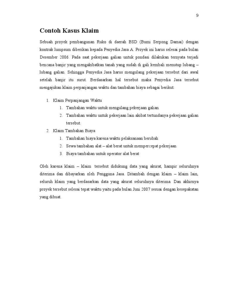 Tugas Hukum Dan Klaim Konstruksi Contoh Kasus | PDF