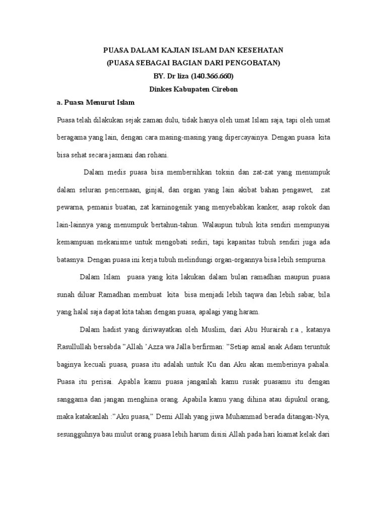 Puasa Dalam Kajian Islam Dan Kesehatan (By DR Liza RSUD WALED Cirebon) | PDF