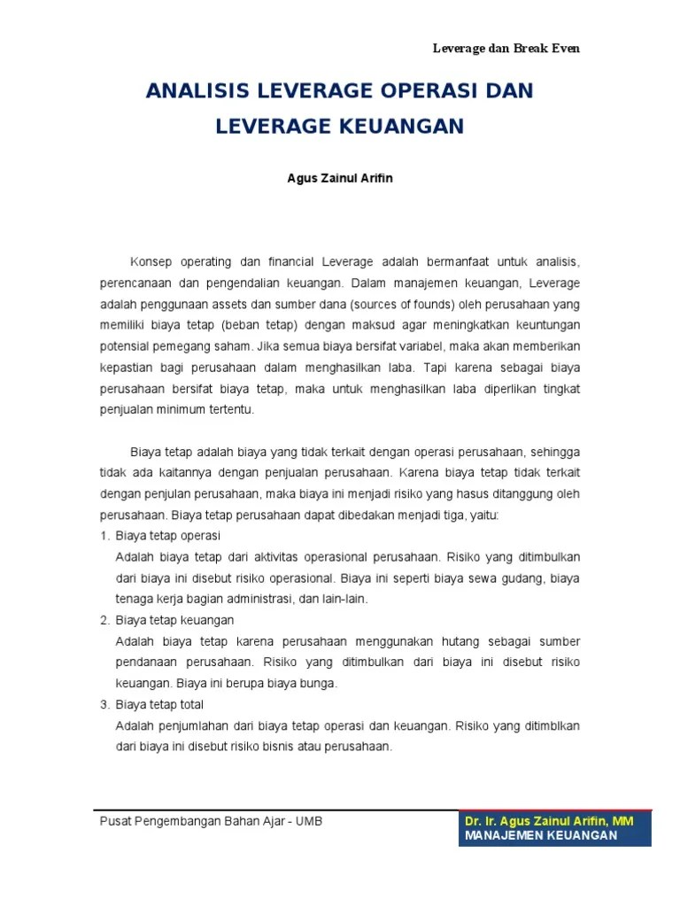 Analisis Leverage Operasi Dan Leverage Keuangan | PDF