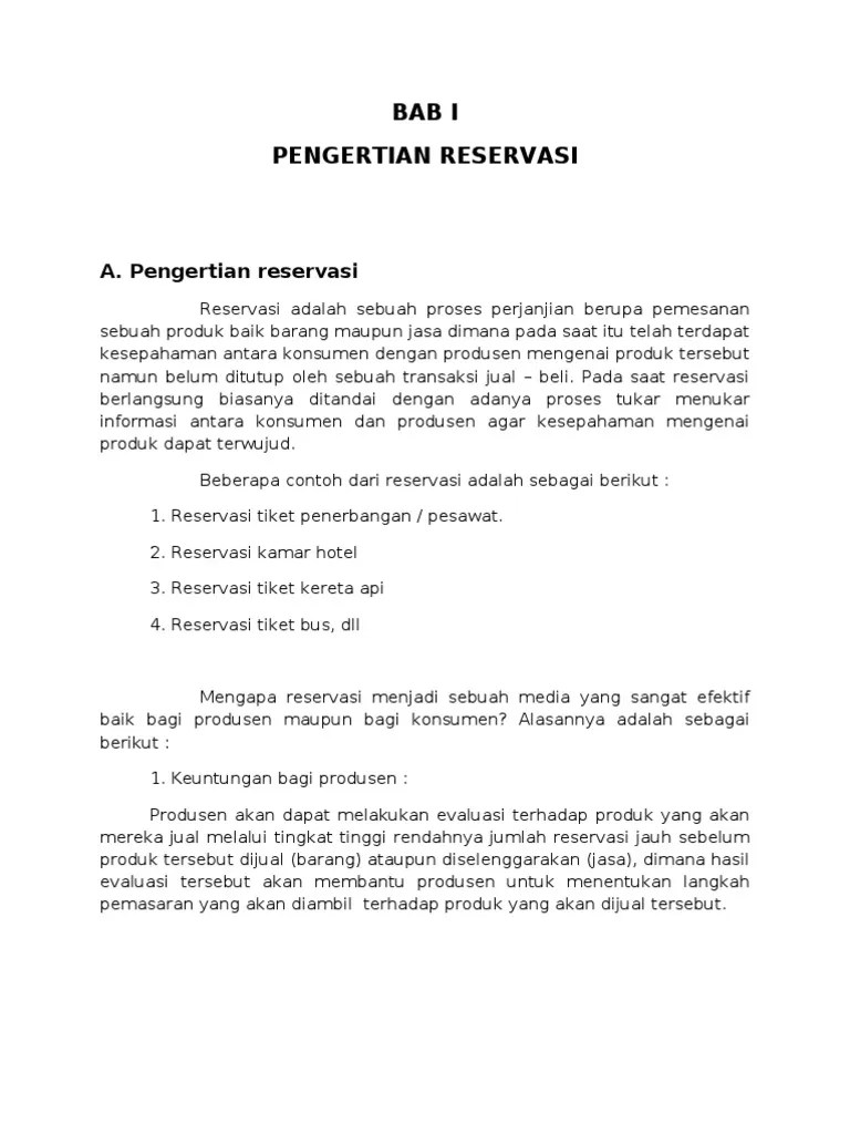 QPTC Bab I (Pengertian Reservasi | PDF