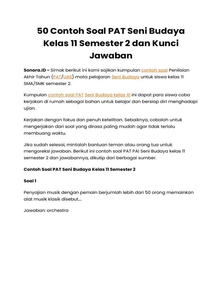 Soal PAT Seni Budaya Kelas 11 Semester 2: Panduan Belajar Lengkap