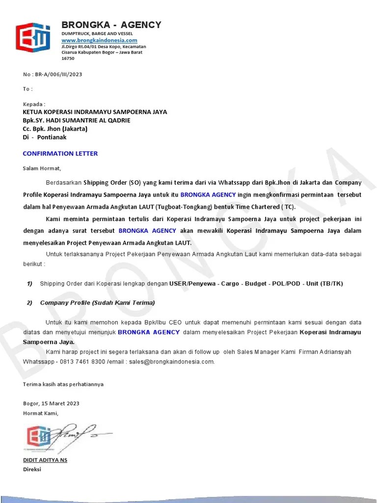 surat konfirmasi koperasi grab