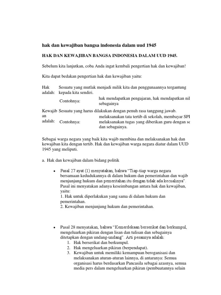 Contoh Hak Warga Negara Dalam Bidang Hukum Adalah Quizizz