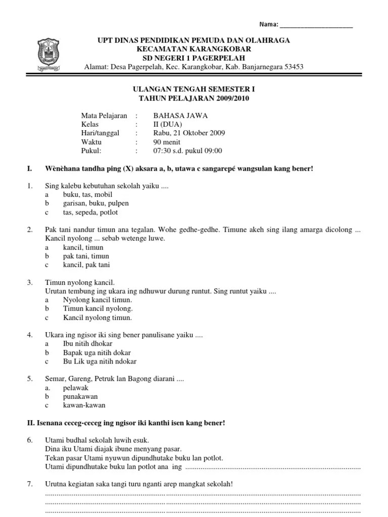 Soal Bahasa Jawa Kelas 2 | PDF