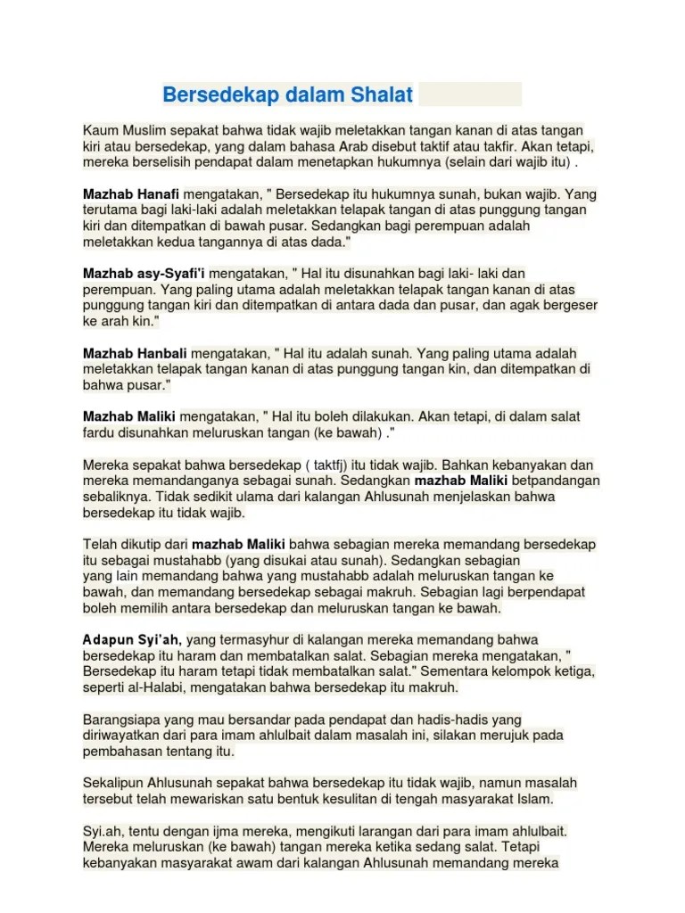Bersedekap Dalam Shalat | PDF