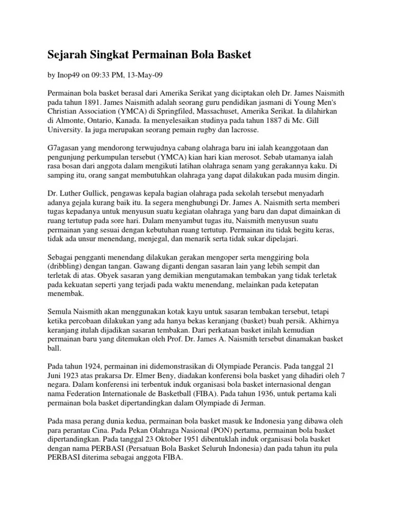 Sejarah Singkat Permainan Bola Basket | PDF
