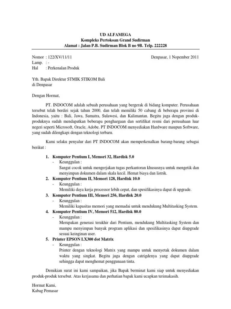 Contoh Surat Perkenalan Produk | PDF