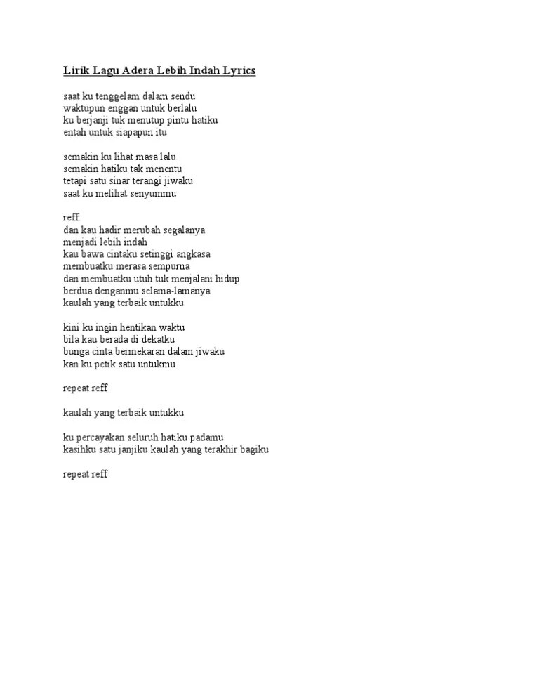 Lirik Lagu Adera Lebih Indah Lyrics | PDF