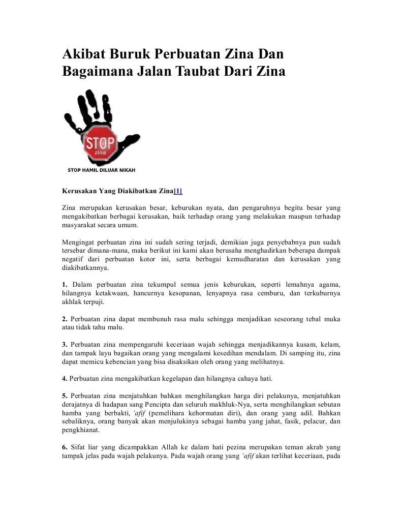 Akibat Buruk Perbuatan Zina Dan Bagaimana Jalan Taubat | PDF