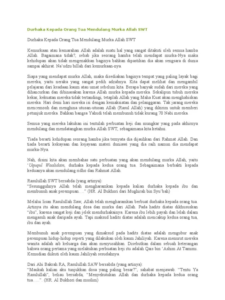 ARTIKEL AGAMA (Menyakiti Orang Tua) | PDF