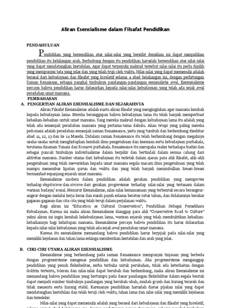 Peranan Dan Fungsi Aliran Esensialisme Dalam Filsafat Pendidikan - Terkait  Pendidikan