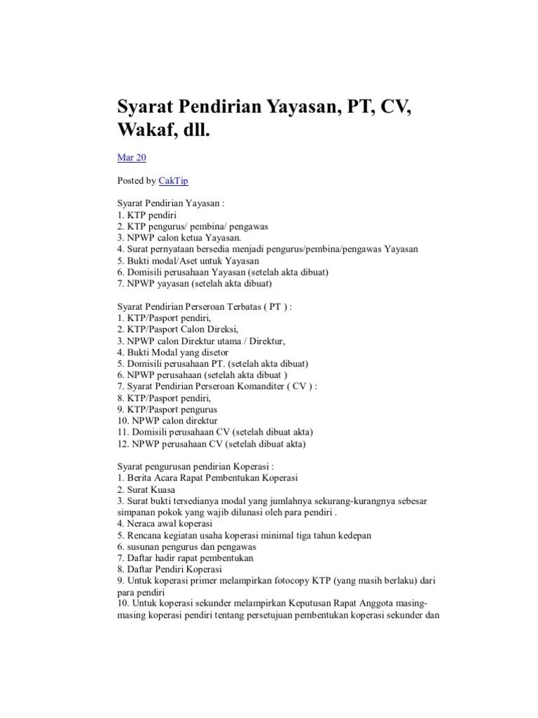 Syarat Pendirian Yayasan | PDF