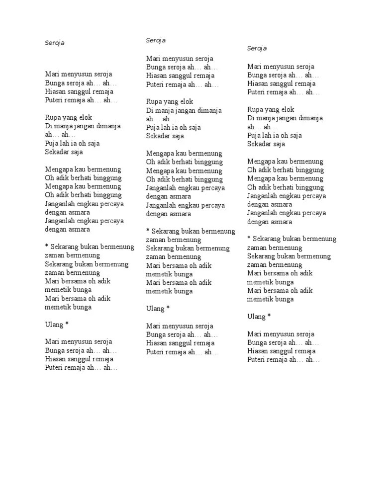 Lirik Lagu Seroja Baru | PDF