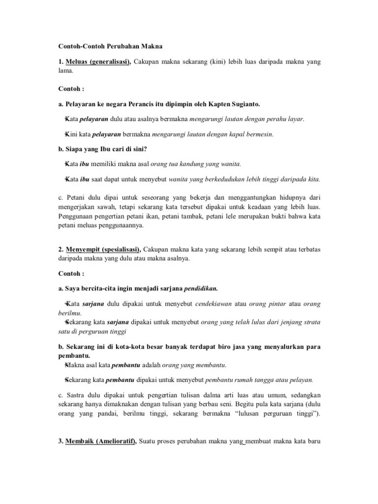 Contoh Perubahan Makna Generalisasi – Lakaran