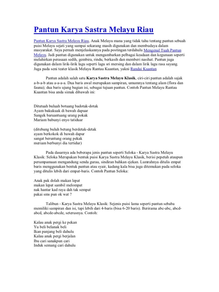 Pantun Karya Sastra Melayu Riau | PDF