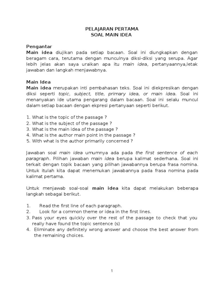 Contoh Soal Main Idea Dan Jawabannya