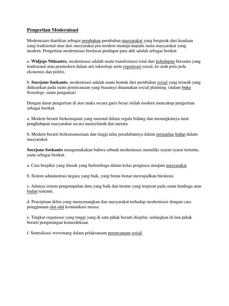 Modernisasi Menurut Para Ahli Sosiologi