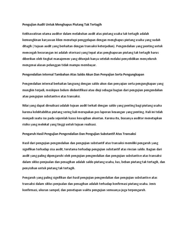 Bab 14 Pengujian Audit Untuk Menghapus Piutang Tak Tertagih | PDF