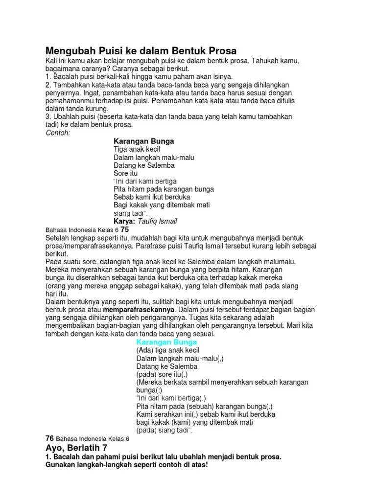 Contoh Soal Mengubah Puisi Menjadi Prosa - KT Puisi
