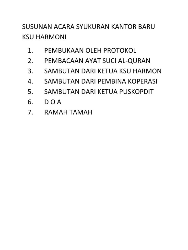 Susunan Acara Syukuran Kantor Baru Ksu Harmoni | PDF