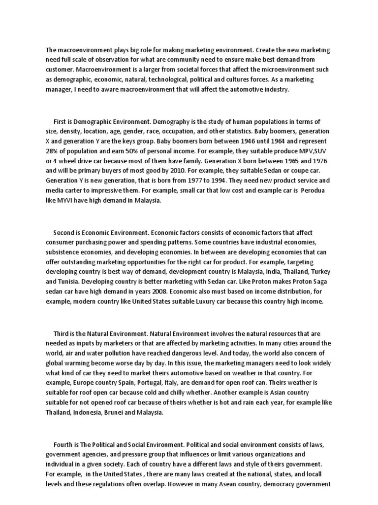 The Macro Environment Plays Big Role For Making Marketing Environment | PDF  | Gasoline | Car