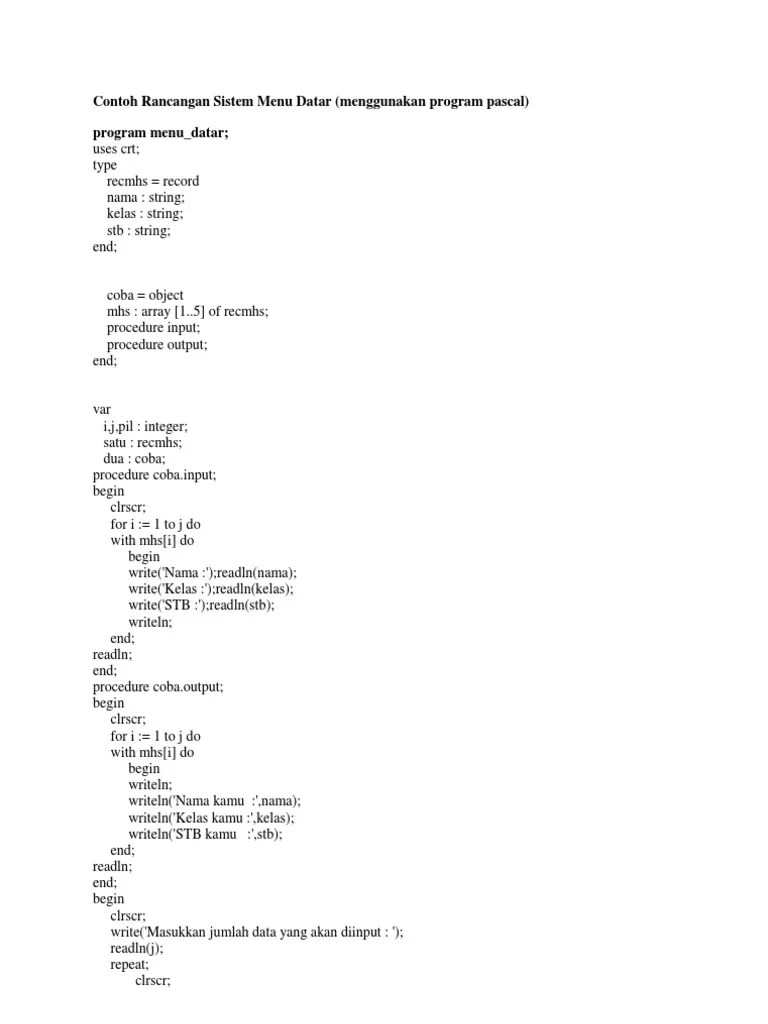 Contoh Rancangan Sistem Menu Datar | PDF