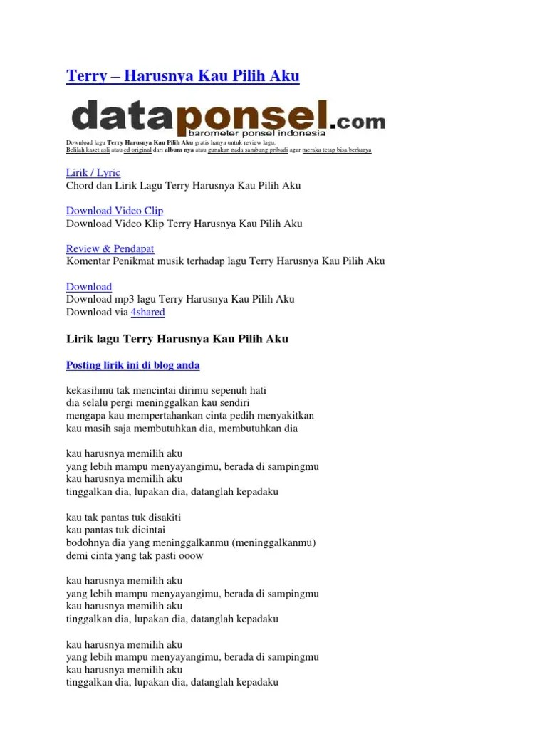 Chord Harusnya Kau Pilih Aku - Chord Lagu Blog