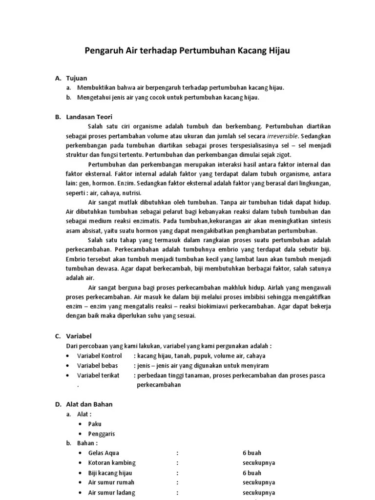 Pengaruh Air Terhadap Pertumbuhan Kacang Hijau | PDF