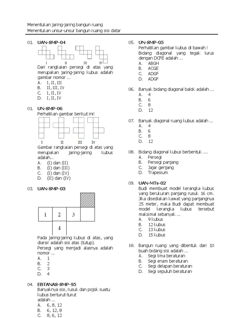 Bank Soal Matematika SMP Jaring Jaring Bangun Ruang Sisi Datar | PDF