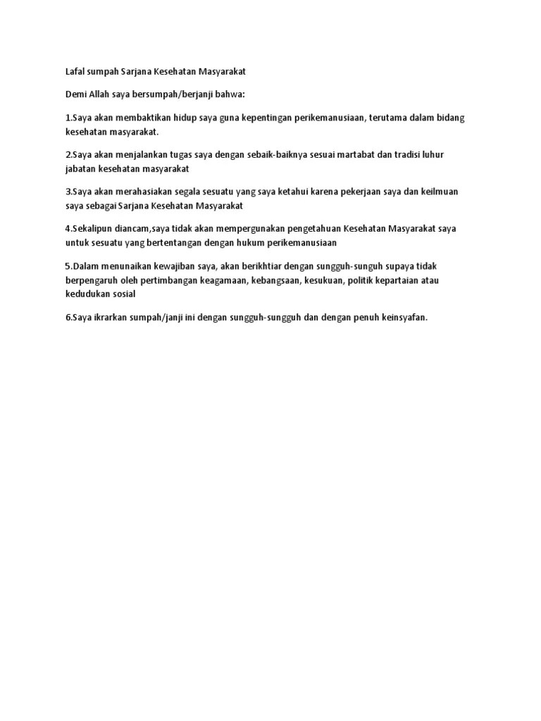 Lafal Sumpah Sarjana Kesehatan Masyarakat | PDF
