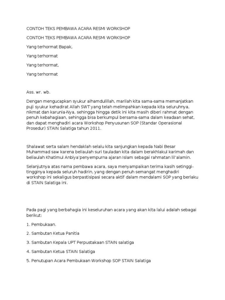 Contoh Teks Pembawa Acara Resmi Workshop | PDF