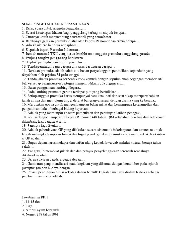 Contoh Soal Pengetahuan Kepramukaan Beserta Jawabannya