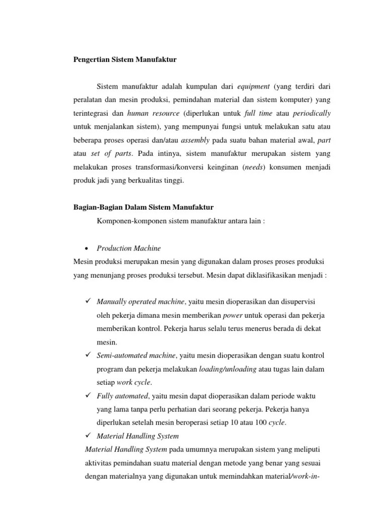 Pengertian Sistem Manufaktur | PDF