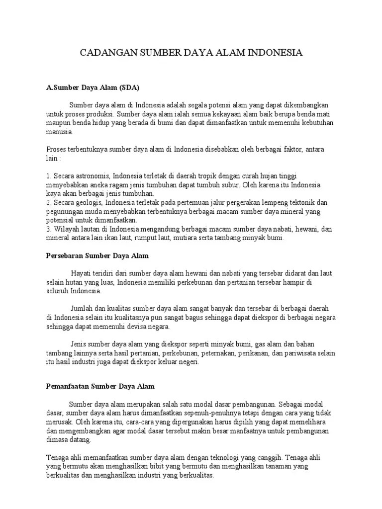 Jenis Sumber Daya Alam Dan Manfaatnya